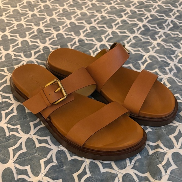 Madewell Shoes - Madewell The Dee Double-Strap Slide Sandal Coffee Cognac Leather Size 8.5 NEW